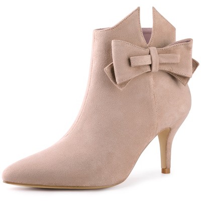 Perphy Women's Bow Pointed Toe Side Zipper Stiletto Heels Ankle Boots