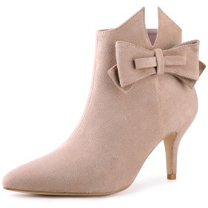 Perphy Women's Bow Pointed Toe Side Zipper Stiletto Heels Ankle Boots - 1 of 4