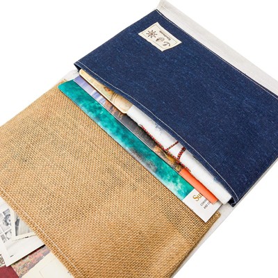 Blue and Beige Cotton Hanging Organizer with Wooden Rod, 2-Pack