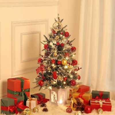 Artificial Christmas Tree With Warm White LED Lights- 3Ft Fiber Optic-Like Flocked Tree  for Home, Shops, Party and Holiday Christmas Decoration