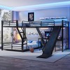L-Shaped Twin over Full Bunk Bed with Twin Size Loft Bed, Metal Triple Bunk Bed with Slide and USB Ports, Black - 4 of 4