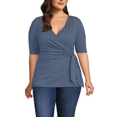 Lands' End Women's Elbow Sleeve Lightweight Jersey Side Tie Blouse