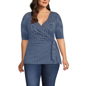 Lands' End Women's Elbow Sleeve Lightweight Jersey Side Tie Blouse - 1 of 3