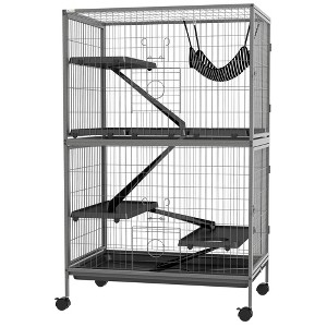 SKYONE 50" Steel Rolling Small Animal Cage with Hammock, 2 Doors, Removable Tray - for Ferrets, - 1 of 4