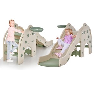 Safstar 3-in-1 Toddler Slide w/ Buffer Zone Basketball Hoop & Ball Elephant Design - 1 of 4
