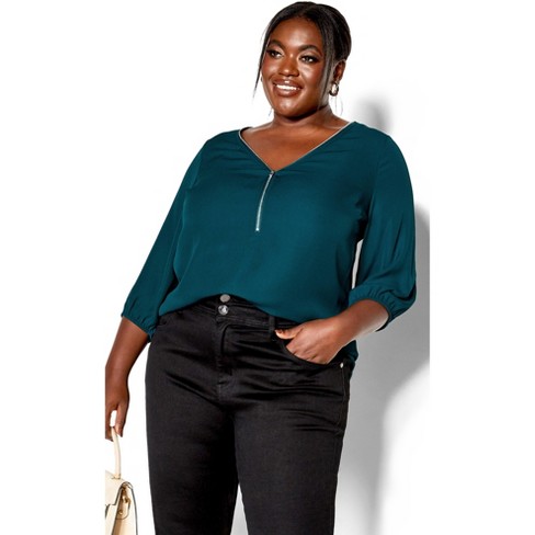 CITY CHIC | Women's Plus Size Top Sexy Fling E/S - Jade - 12 Plus