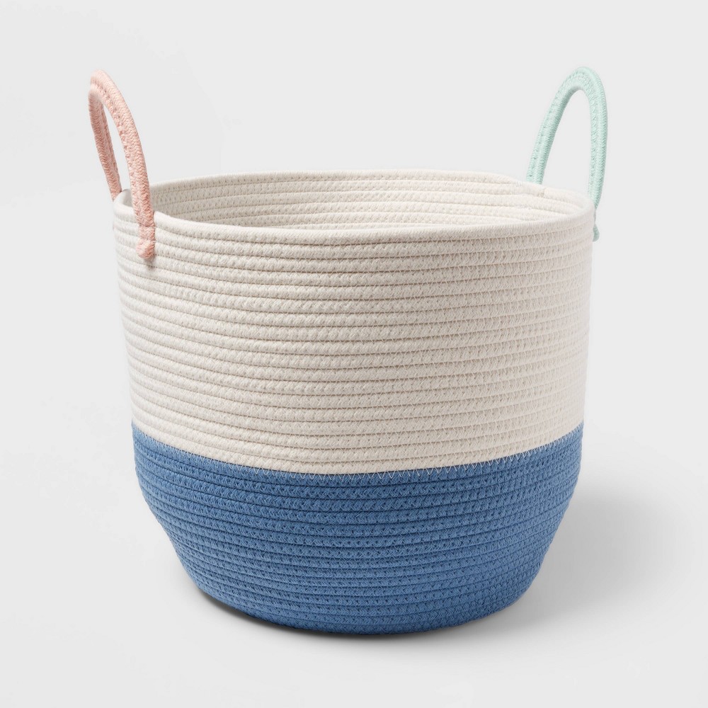 Photos - Other interior and decor Large Color Block Coiled Rope Kids' Storage Basket Blue/White - Pillowfort