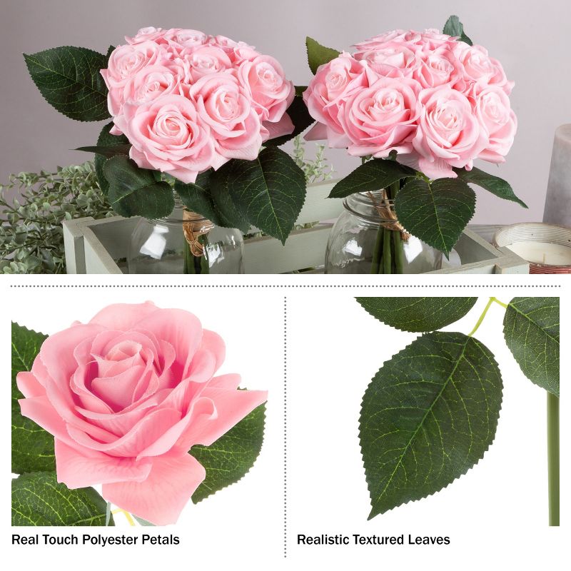 Pure Garden 18Pc Real Touch Rose Artificial Flowers with Stems, 5 of 10