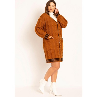 ELOQUII Women's Plus Size Cardigan Sweater Dress With Stripe Detail