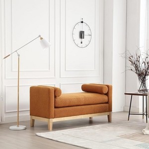 Upholstered Bench with Bolster Pillows & Wood Legs - Breathable Boucle Fabric, 275LB Capacity, for End of Bed, Living Room, Entryway - 1 of 4