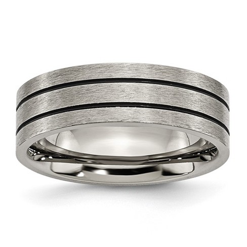 Black Bow Jewelry 7mm Titanium & Black Enamel Brushed Grooved Flat Standard Fit Band - image 1 of 4