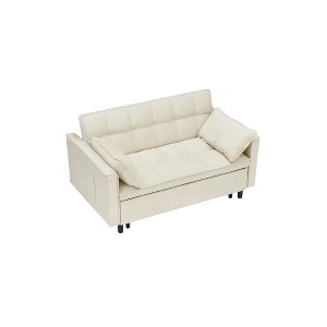 Ridstar Modern Compact Velvet 3-in-1 Convertible Sofa Bed with Backrest, Pillows & Storage Pockets for Living Room-Beige - 1 of 4