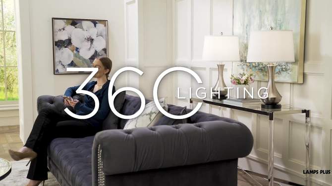 360 Lighting Simon Modern Table Lamps 25 1/2" High Set of 2 Brushed Nickel with USB Charging Port White Fabric Drum Shade for Bedroom Living Room Desk, 2 of 10, play video
