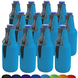 Neoprene Bottle Cooler Sleeves for 12oz Bottles with Bottle Opener- 12-Pack - Blank Design - Dual Sided Insulation Keeps Your Drinks Cool - 1 of 4