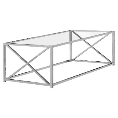 Monarch Specialties Coffee Table Accent Cocktail Rectangular Living Room 44"L Clear Tempered Glass Chrome Metal Contemporary Modern