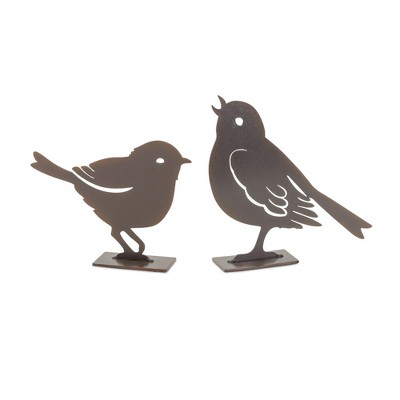 Rustic Brown Metal Cut-Out Bird Figurines Set