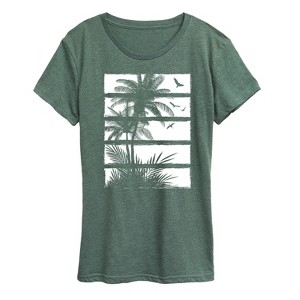Women's - Hybrid Apparel - Palm Tree Silhouette, Panels White Short Sleeve Graphic T-Shirt - 1 of 4