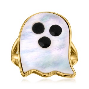Ross-Simons Mother-Of-Pearl and Black Enamel Ghost Ring in 18kt Gold Over Sterling - 1 of 4