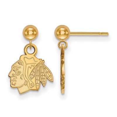 Black Bow Jewelry 14k Yellow Gold Chicago Blackhawks NHL Dangle Earrings