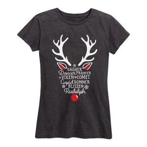 Women's - Instant Message - Silhouette Reindeer Names Short Sleeve Graphic T-Shirt - 1 of 4