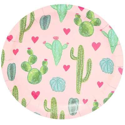 Sparkle and Bash 80 Pack Pink Cactus Disposable Paper Plates 7" for Cinco de Mayo Fiesta Kids Birthday Party Supplies