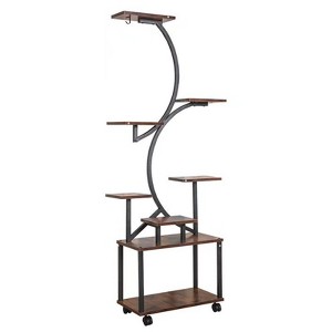 FONTOI 8 Tiered Indoor Plant Shelf, Metal Plant Flower Holder Stand, S-Shaped Plant Rack for Home, Patio, Black & Dark Walnut, 10.2"*61"*19.6" - 1 of 4