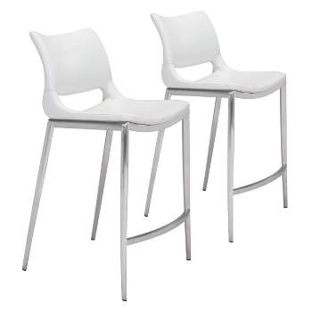 Set of 2 Geary Counter Height Barstools White/Silver - ZM Home