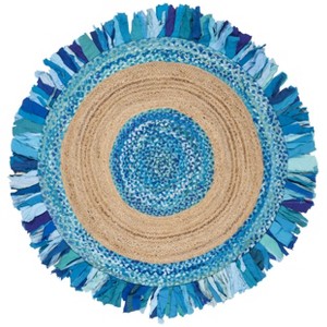 Cape Cod CAP701 Handmade Woven Area Rug - Turquoise/Natural - 4' X 4'  Round - Safavieh - 1 of 3