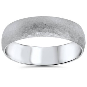 Pompeii3 Mens Hammered White Gold Wedding Band Milgrain Ring 6mm - 1 of 4