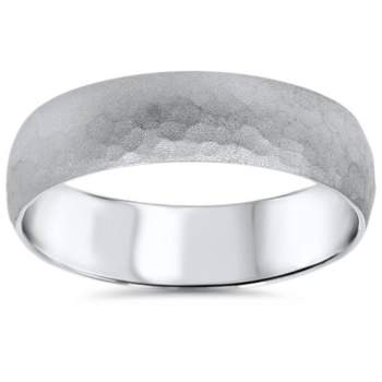 Pompeii3 Mens Hammered White Gold Wedding Band Milgrain Ring 6mm