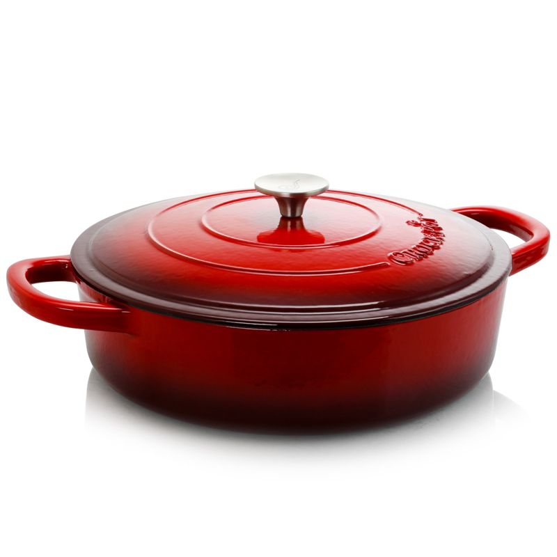 Crock Pot Artisan Enameled Cast Iron 5 Quart Round Braiser Pan with Self Basting Lid in Scarlet Red, 3 of 8