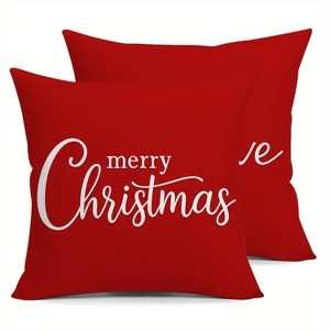 Lomsoe 2pcs Festive Christmas Throw Pillow Covers - "Merry Christmas" Design, Red Polyester, Zippered, Ideal for Holiday Home Decor, Christmas Decor - 1 of 4