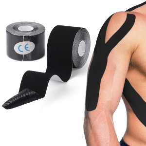 LotFancy 2 Rolls Kinesiology Tape,Cotton Elastic Premium Athletic Tape, 16‘ x 2", Black - 1 of 4