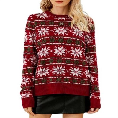 Christmas Sweaters for Women Casual Crewneck Long Sleeve Floral Print Cable Knit Pullover Sweater Tops