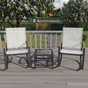 3pcs/set Table And Chair Set Small Patio Balcony Chair With Glass Side Table Set Outdoor Conversation Apartment Chairs for Backyard, Balcony - 1 of 4