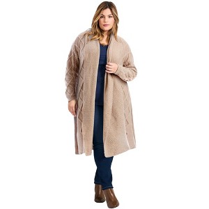 Avenue Women's Plus Size Paris Longline Cable Cardi - 1 of 4
