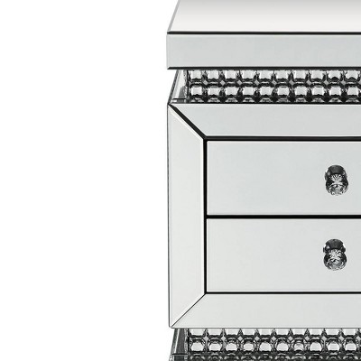 24&quot; Glamourous Mirrored Wood Accent Table with Faux Crystals