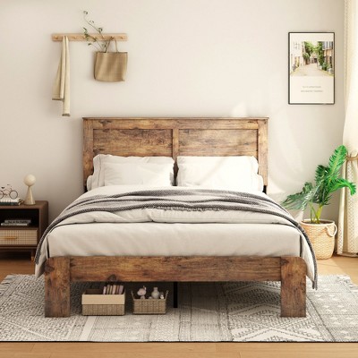 NicBex Full/Queen/King Vintage Bed Frame with High Wooden Headboard,Modern Platform Bed for Bedroom,No Box Spring Needed