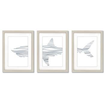 Americanflat Animal Minimalist (Set Of 3) Nursery Shark Illustration By Jetty Home Framed Triptych Wall Art Set