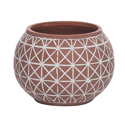 Transpac Ceramic 4.57 in. Brown Geometric Pattern Planter