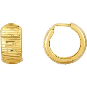 10k Yellow Gold 15mm Reversible Polished & Diamond Cut Huggie Earrings - 1 of 3