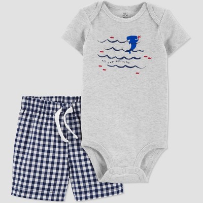 Carter's Just One You® Baby Boys' Gingham Shark Print 2pc Top & Bottom Set - Gray 12M
