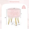 Costway Faux Fur Vanity Chair Makeup Stool Furry Padded Seat Round Ottoman Pink/White - 3 of 4