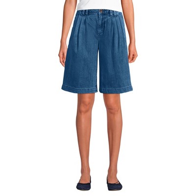 Lands' End Women's Lightweight Denim Mid Rise Pleated 12" Slouchy Shorts