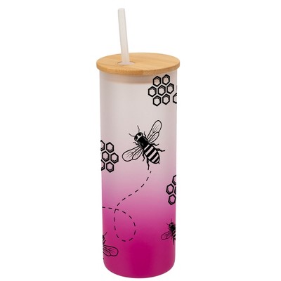 Elanze Designs Honeycomb Queen Bumble Bee Hive Wrap-Around Design 25 Ounce Frosted Gradient Glass On-The-Go Coffee Travel Skinny Tumbler Mug Cup,