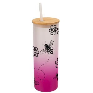 Elanze Designs Honeycomb Queen Bumble Bee Hive Wrap-Around Design 25 Ounce Frosted Gradient Glass On-The-Go Coffee Travel Skinny Tumbler Mug Cup, - 1 of 1