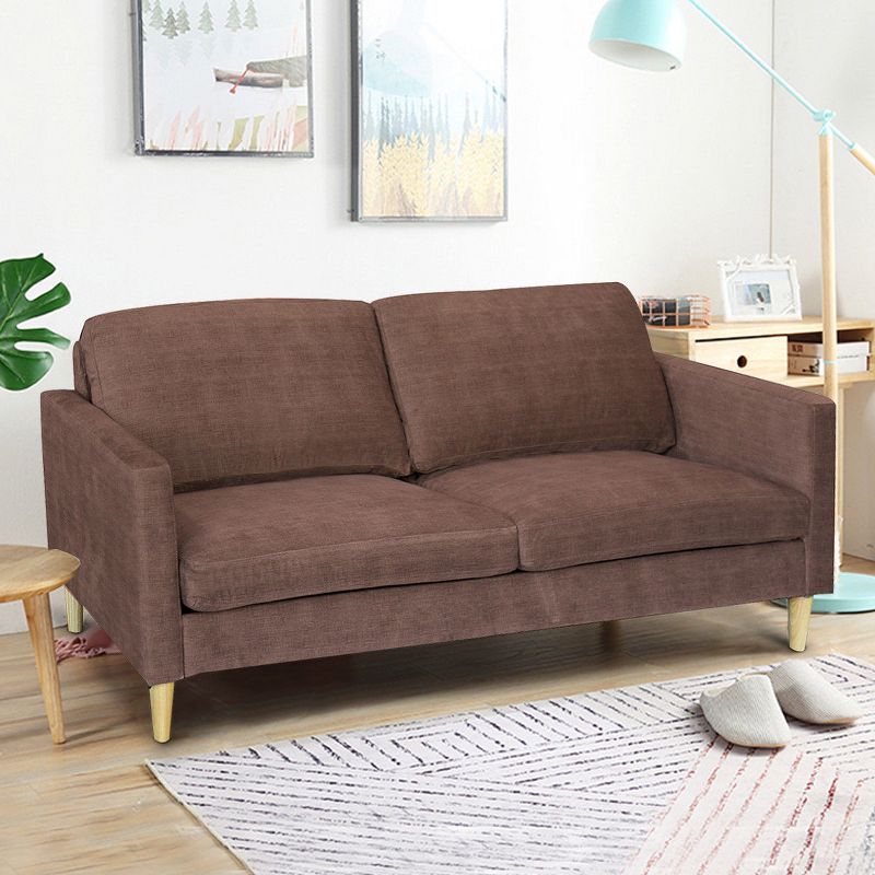 Costway Modern Fabric Couch Sofa Love Seat Upholstered Bed Lounge Sleeper 2-Seater Brown, 3 of 11