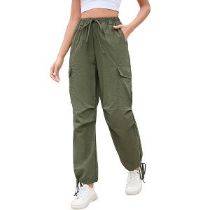 BLUEMING Women's Cargo Pants with Pockets Lightweight Low Waist Elastic Drawstring Casual Trousers - 1 of 4