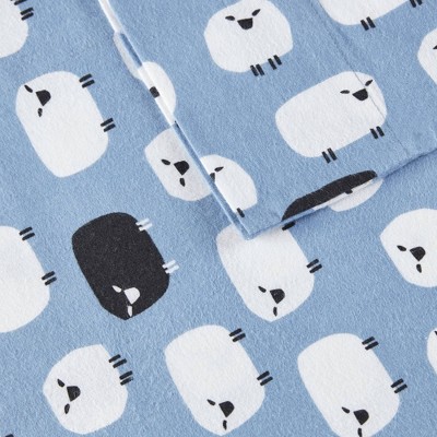 Blue Sheep Queen Cotton Flannel Sheet Set