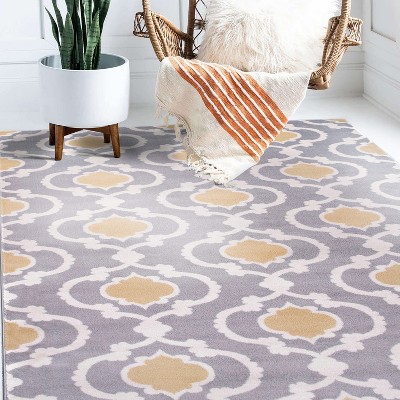 Gray and Yellow Moroccan Trellis 5' x 7' Synthetic Area Rug